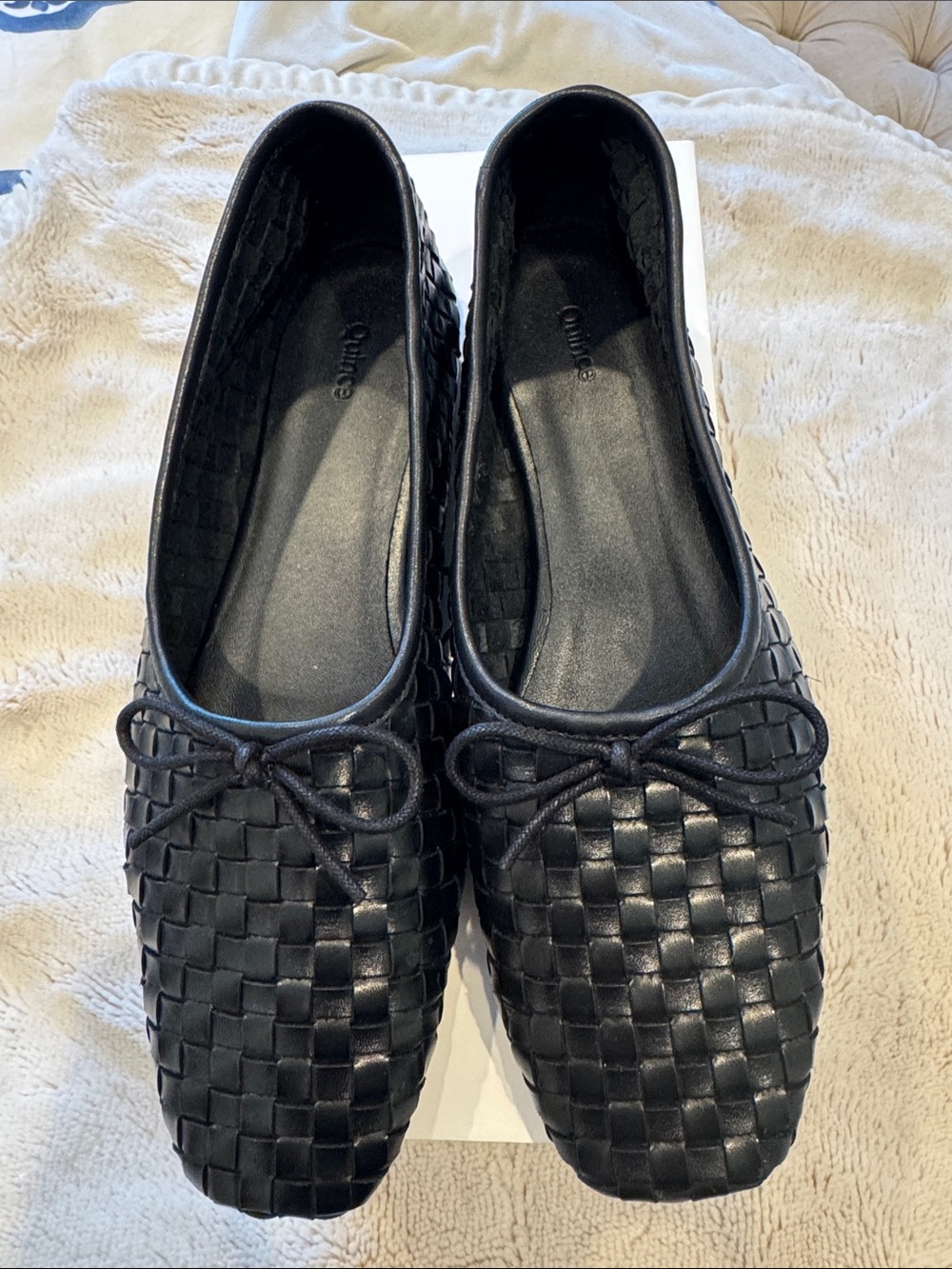 Quince Black Woven Leather Ballet Flats size 10 new